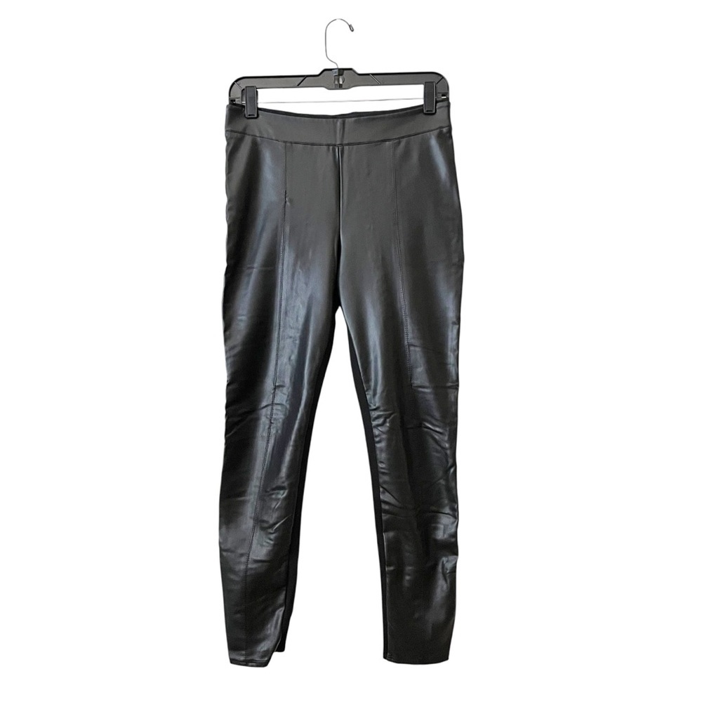 Lola & Sophie Vegan Faux Leather Pants Women's Size S Black Side Zip Ponte Panel